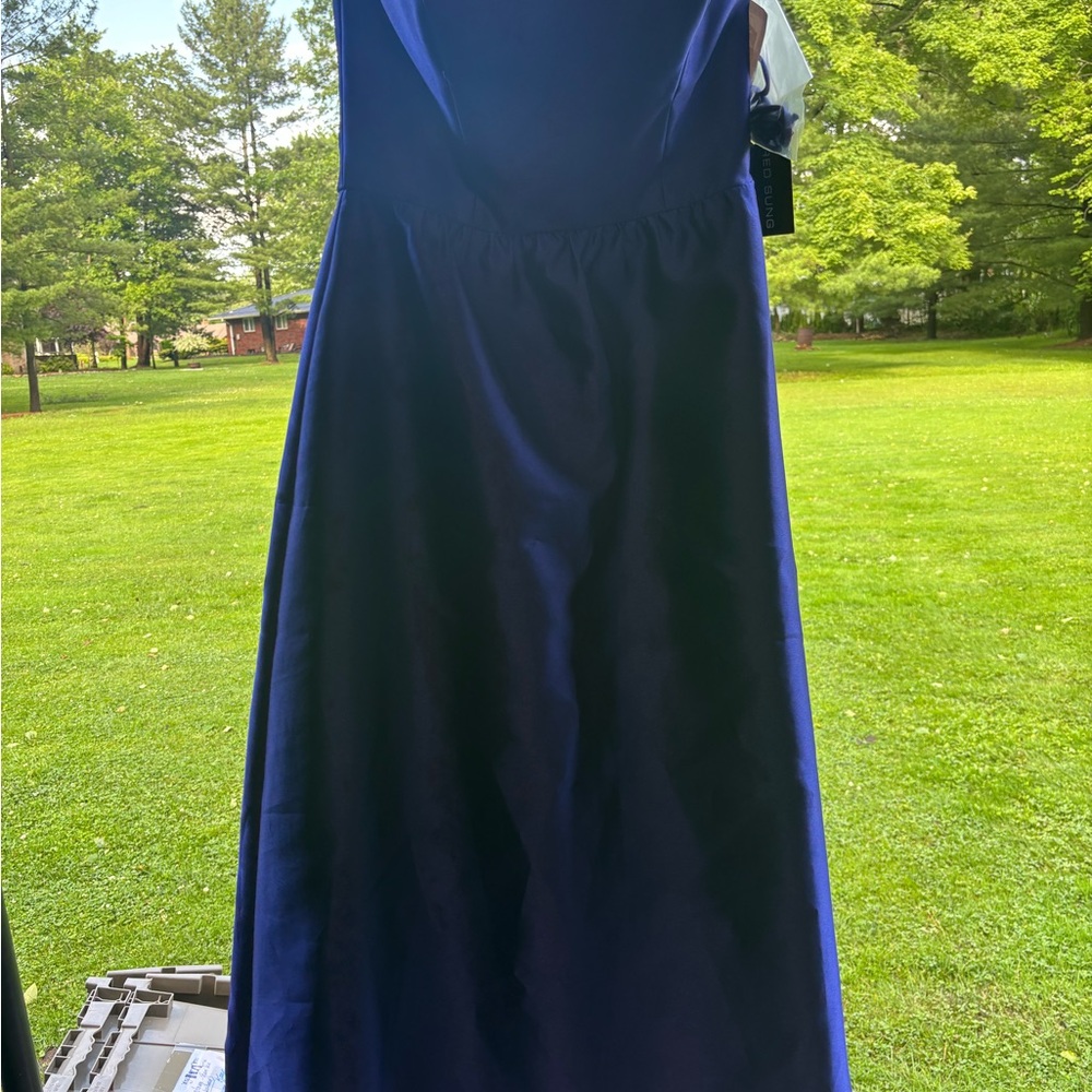 ALFRED SUNG Blue Sleeveless Maxi Prom Dress
